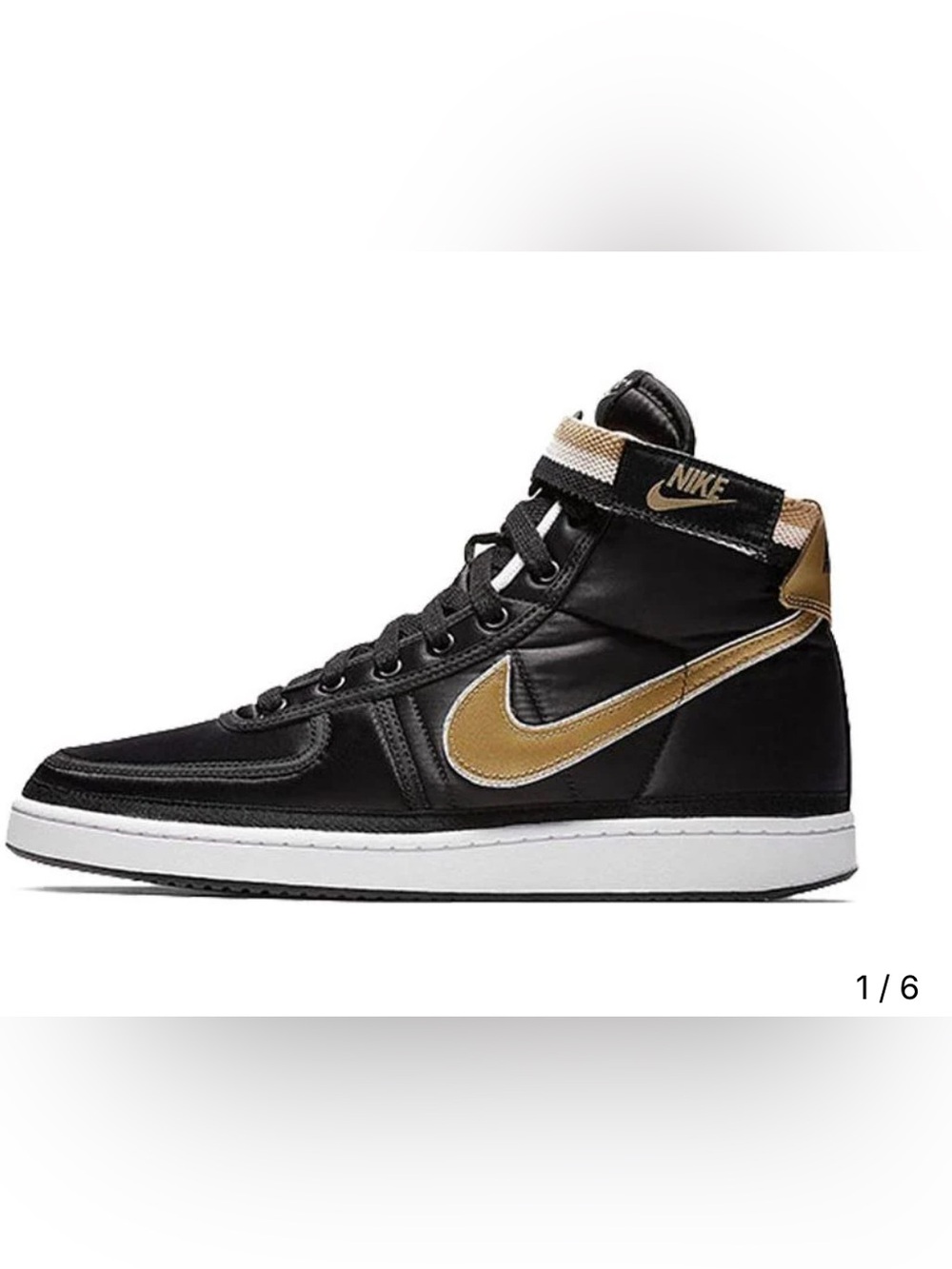 Nike Vandal High Supreme Black Metallic Gold Laces Ankle Strap Shoes Sneakers